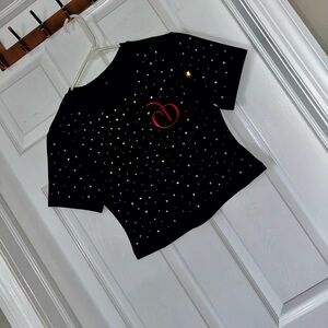 Custom Rhinestone Cherry Drip Logo Crop Top